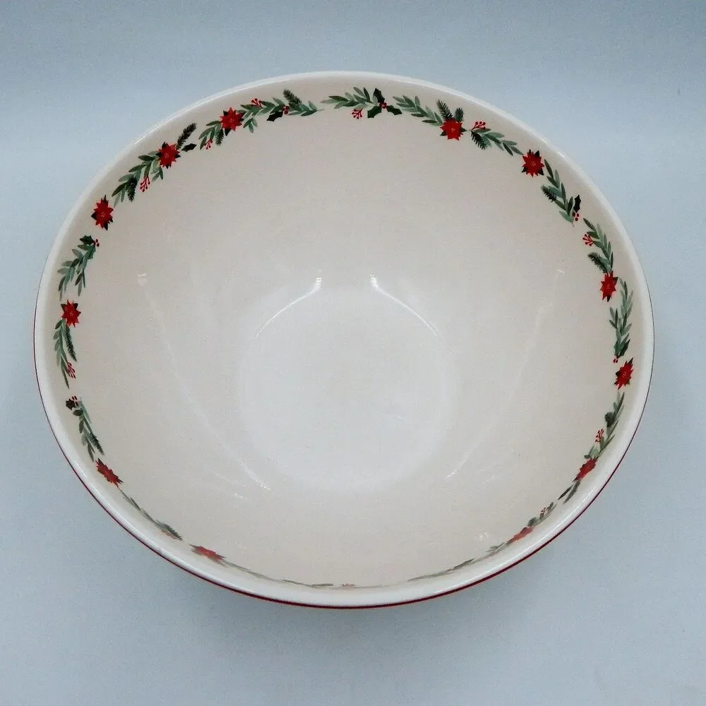Sur La Table Nutcracker Pine Poinsetta Bow Serving Bowl 10-1/2 Inch